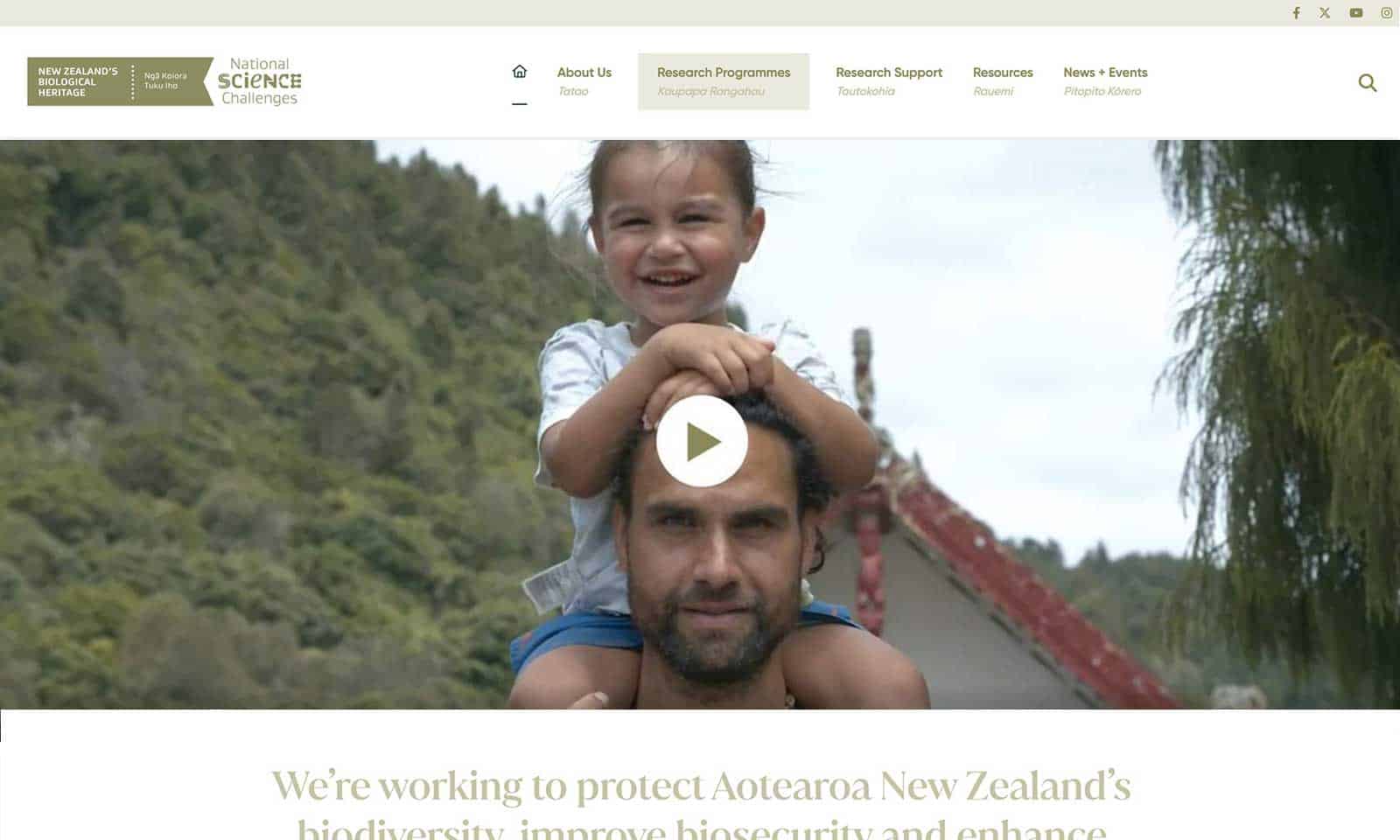 New Zealand's Biological Heritage website after the redesign