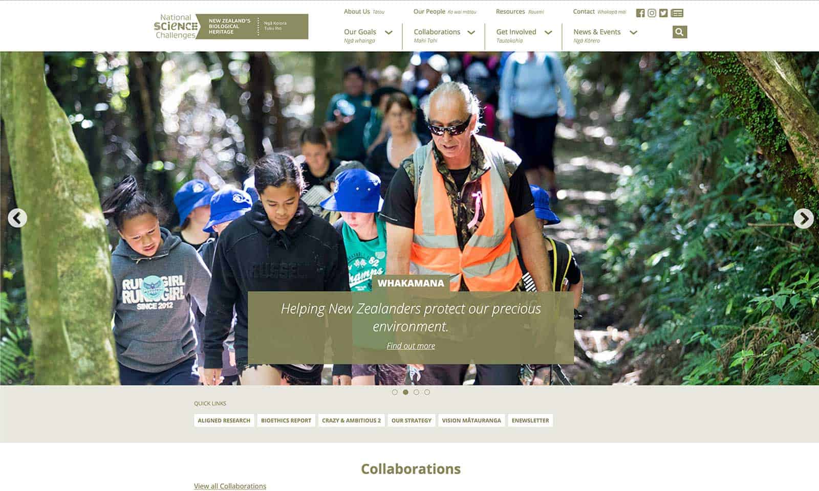 New Zealand's Biological Heritage website before the redesign