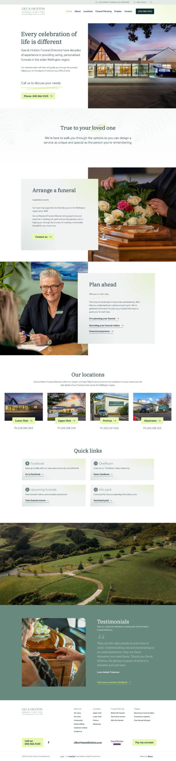 Gee and Hickton Funeral Directors website homepage