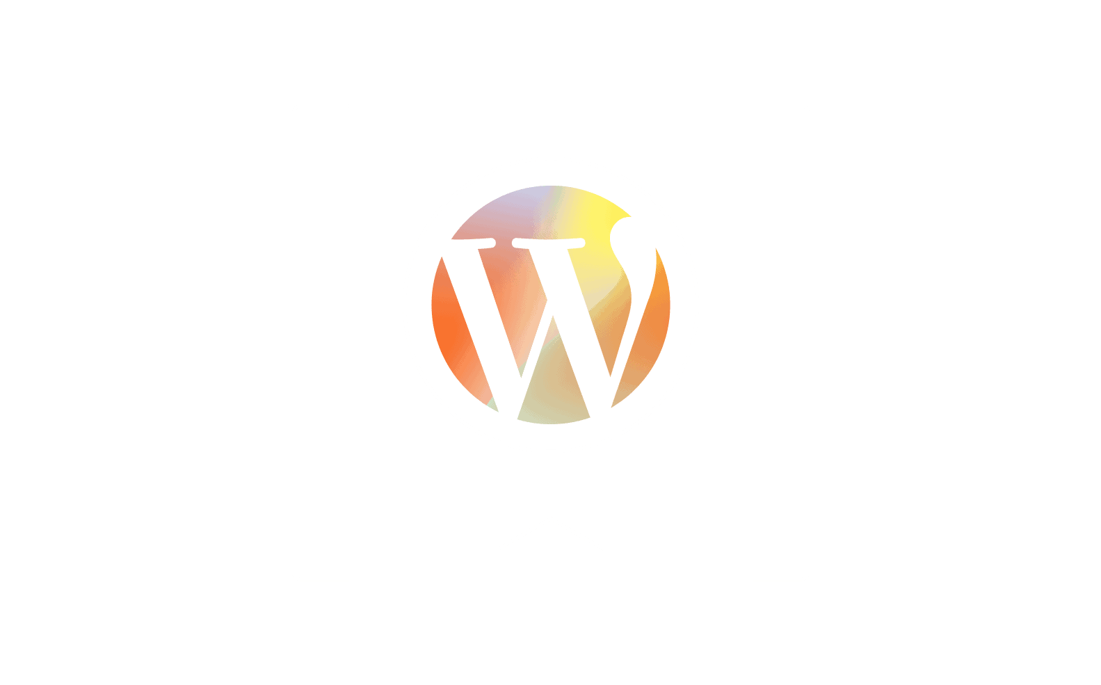 WordPress logo in a rosette on a peach background