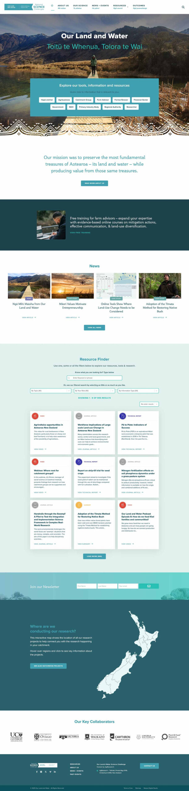 Our Land and Water website homepage