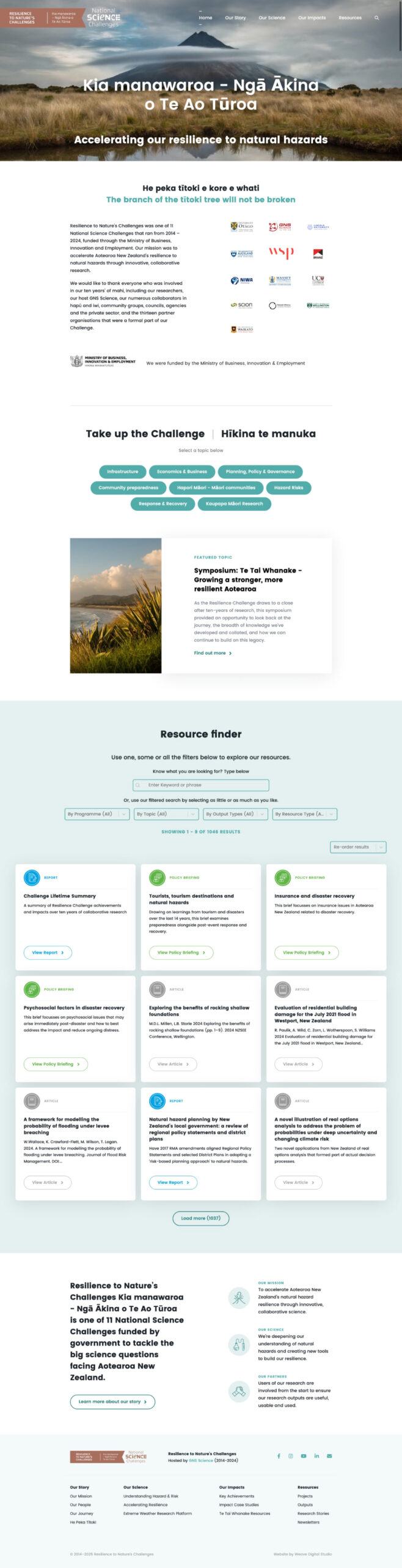 Resilience to Nature’s Challenges website homepage