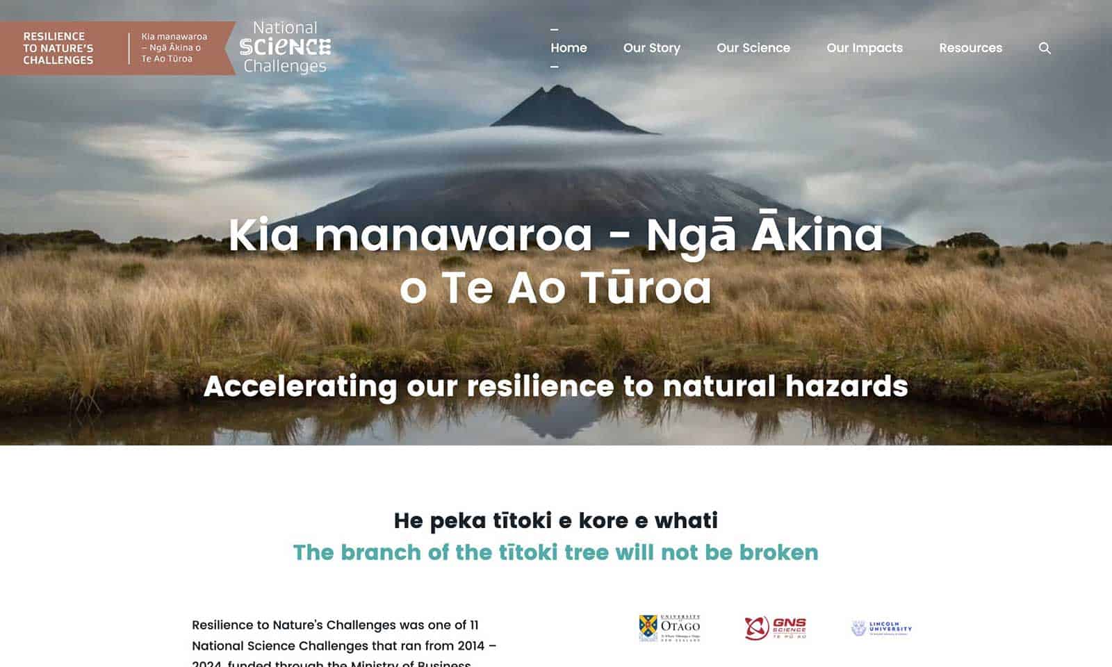 Resilience to Nature's Challenges website after the redesign