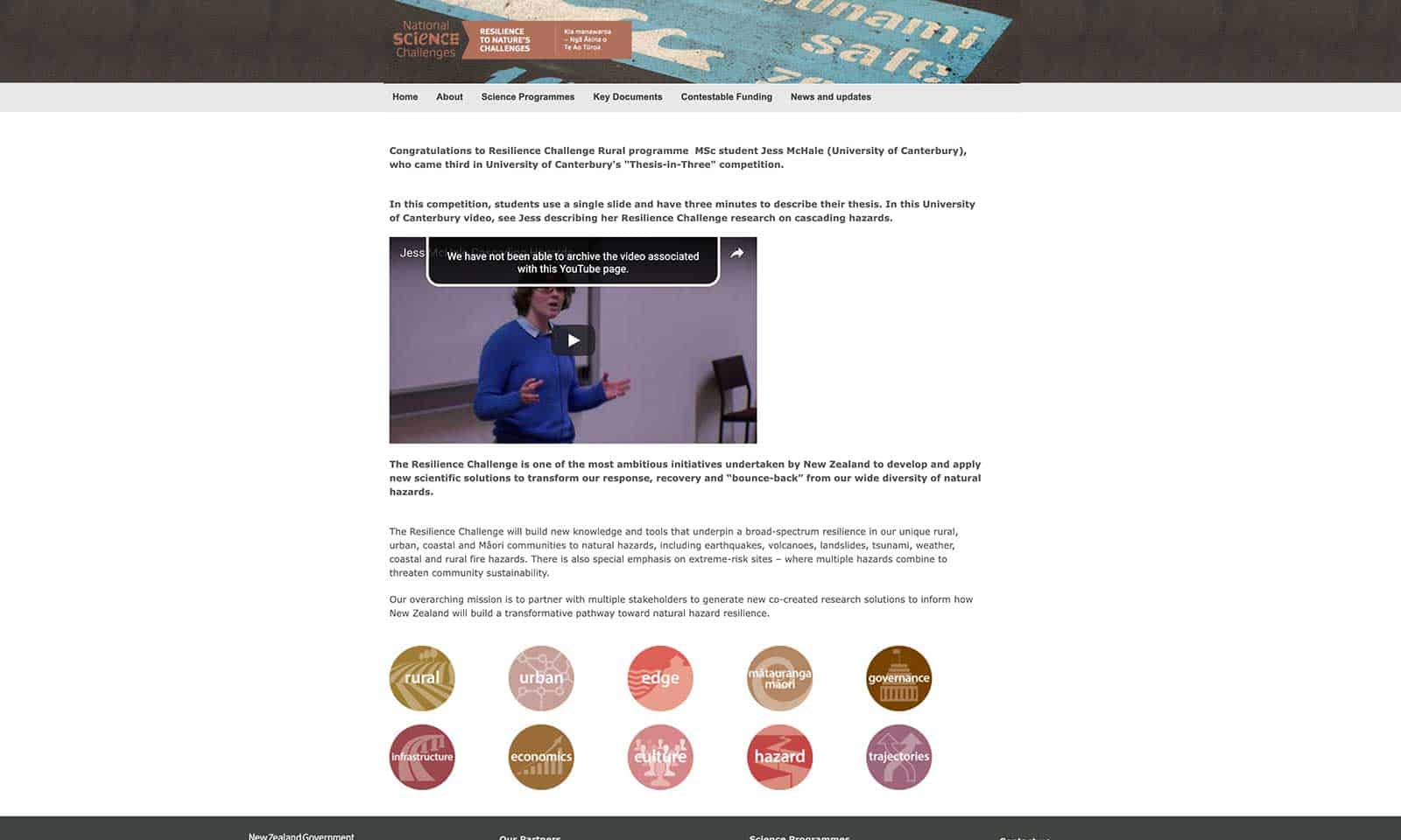 Resilience to Nature's Challenges website before the redesign