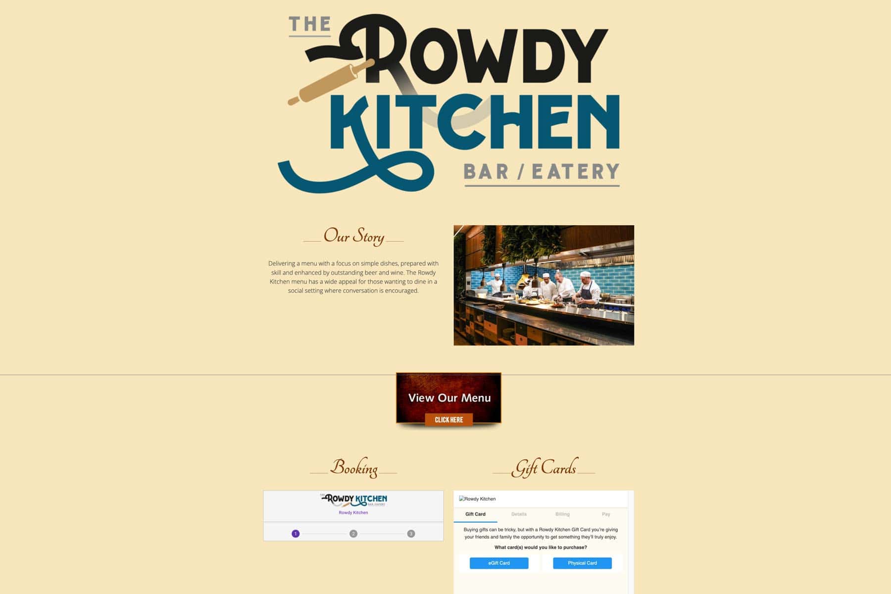 Rowdy Kitchen Bar &amp; Eatery website before the redesign